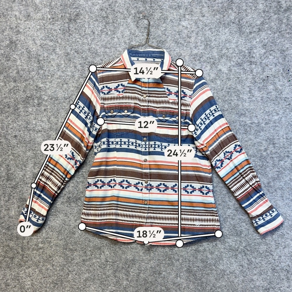 Ariat REAL Western Snap Shirt Women Size Small Blue Brown Southwest Geometric - Picture 8 of 9
